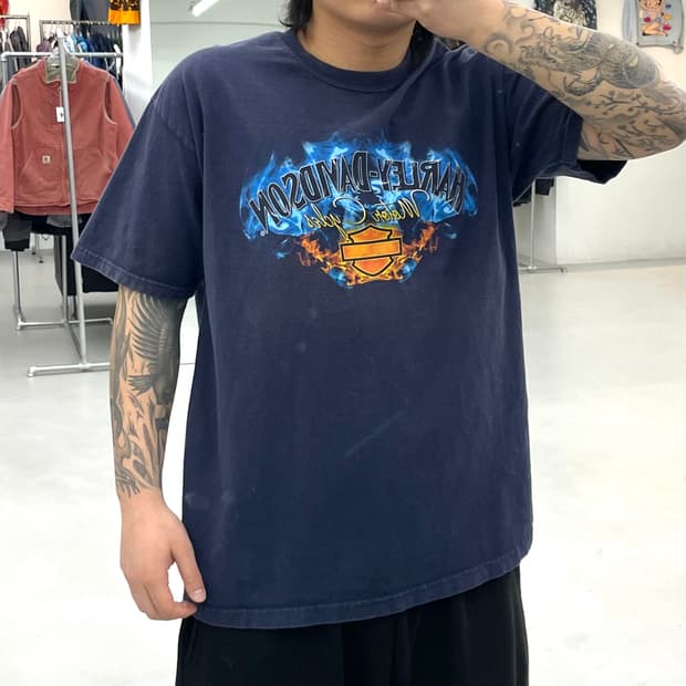 할리데이비슨 00s 플레임 불꽃 이글 그래픽 페이딩 빈티지 반팔 티셔츠