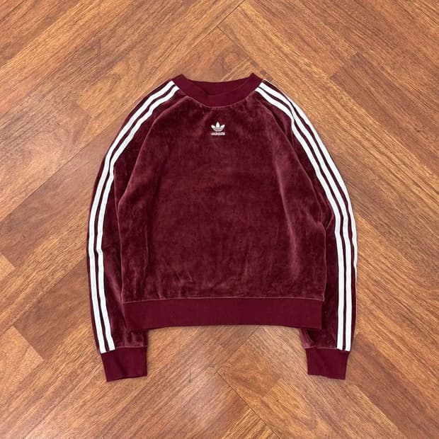 여성용 XS 아디다스 버건디 트레포일 크루 맨투맨 티셔츠 