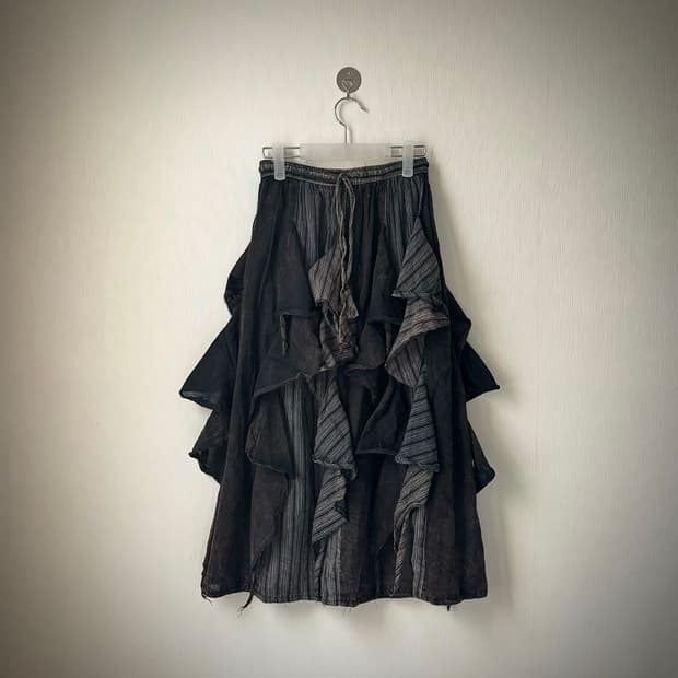 그런지 니혼진 아카이브 펑크 히피 갸루 언발 레이어드 셔링 롱스커트 치마