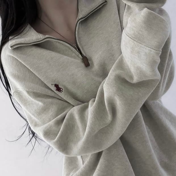 폴로 랄프로렌 베이지 버건디 로고 반집업