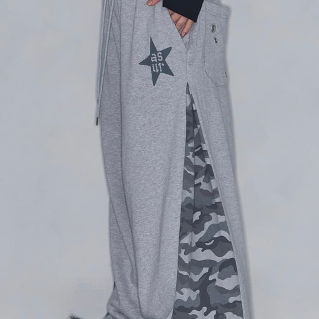 애즈유아 스타 패치 배색 스웻 팬츠 멜란지