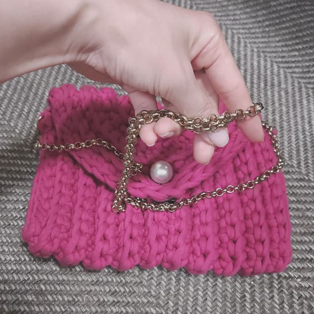 핸드메이드 쿨톤 핑크 뜨개 가방 체인백