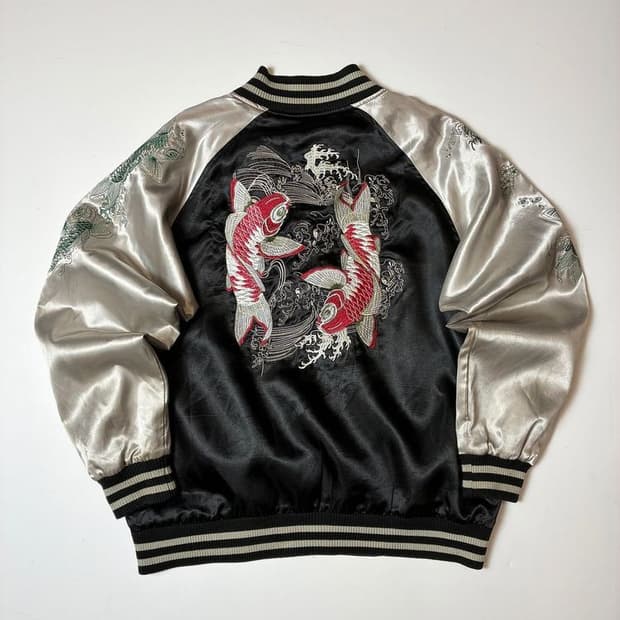 재패니즈 00's Y2K 비단 잉어 새틴 스카잔 자켓 PN8868