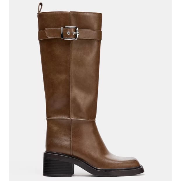 자라 브라운 스티치 버클 롱 부츠 미사용품