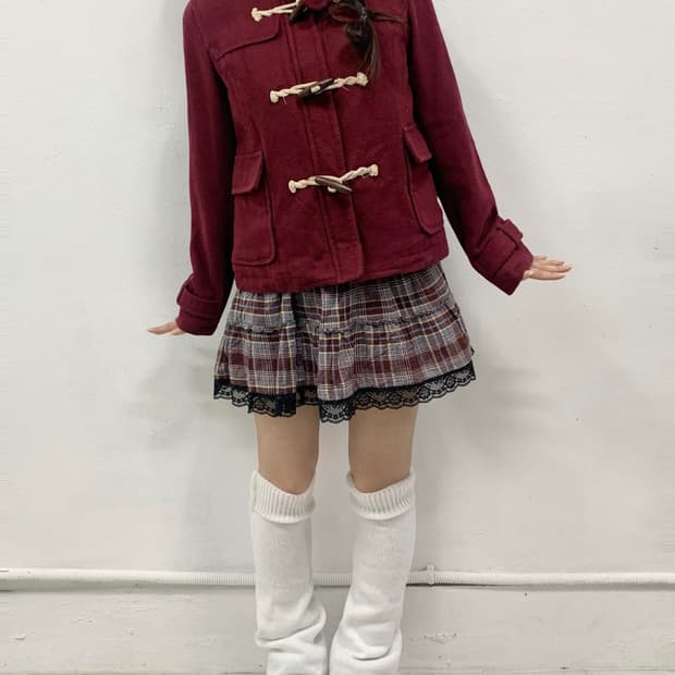 [JPN] 레드 체크 레이스 스커트 