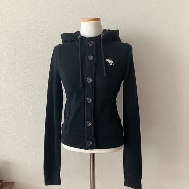 아베크롬비 순록로고 블랙네이비 단추 후드집업