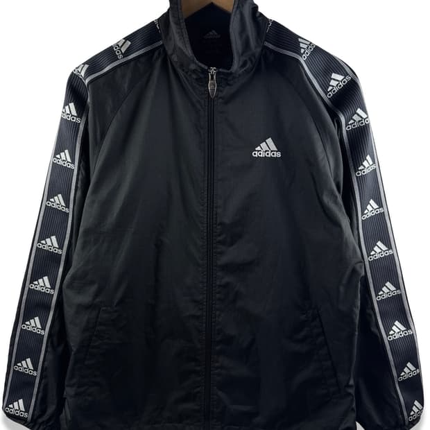 아디다스 테이프 로고 블랙 바람막이2442