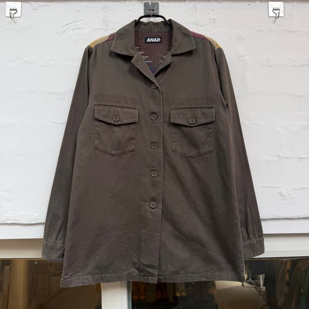ANAP 나바오 패턴 밀리터리 워크셔츠 S