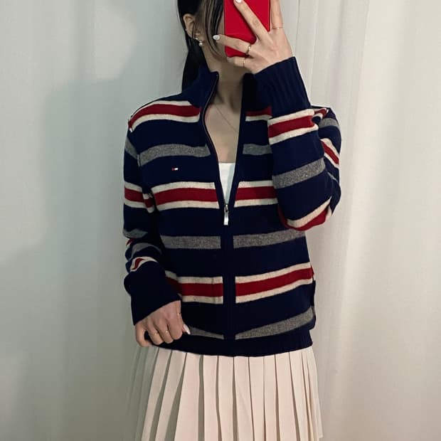 타미힐피거 스트라이프 니트 집업