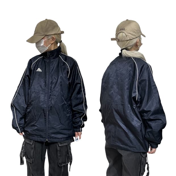 아디다스 네이비 화이트 사이드 라인 바람막이 자켓 M
