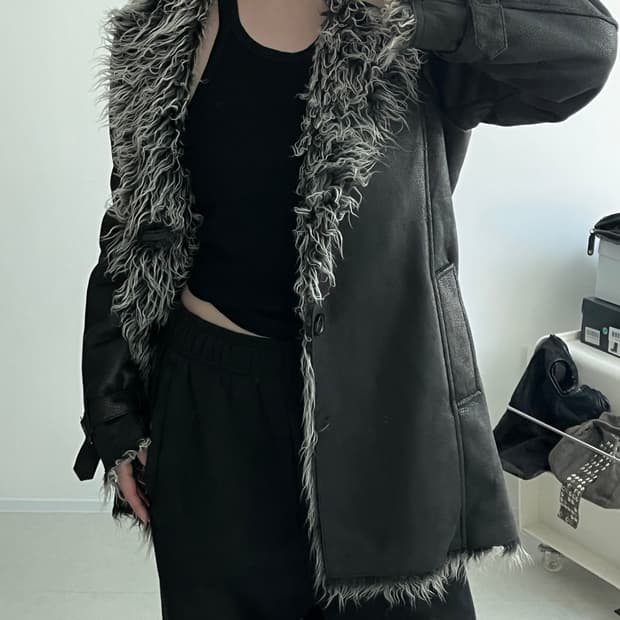 Faux Shearling Leather Coat