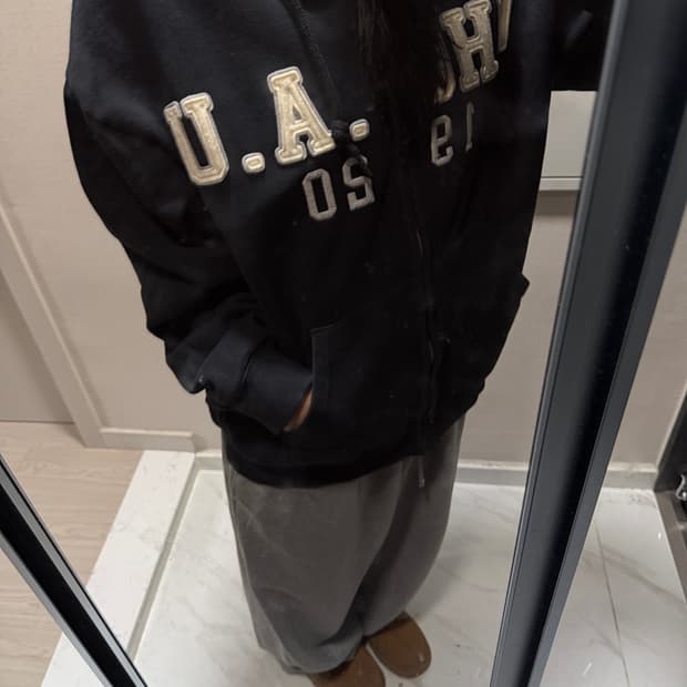 후아유 블랙 후드집업 L