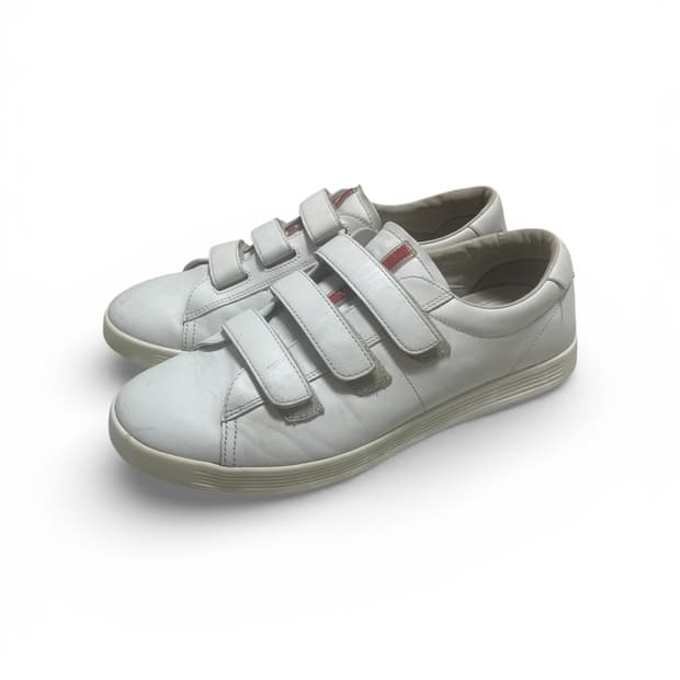 275) 프라다 레더 벨크로 가죽 스니커즈 신발 화이트