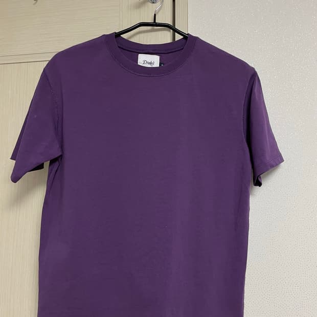 Drake's 딥퍼플 코튼 크루넥 하이킹 반팔 티셔츠
