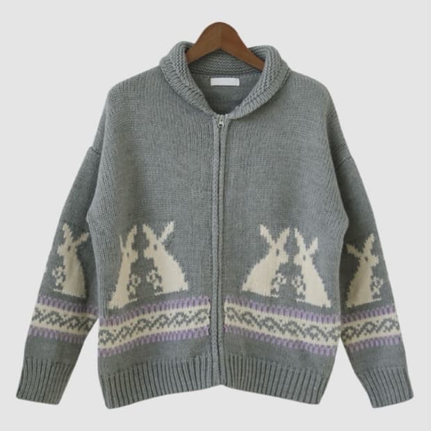 어리틀빗 rabbit wool knit zip-up_그레이