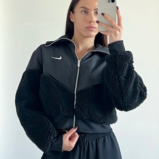 Nike 나이키 여성 스우시 쉐르파 후리스 크롭 자켓 집업