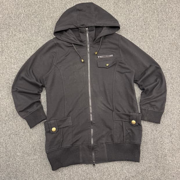 LL)Amourine 빈티지 Y2K 블랙 여성 후드 집업 자켓