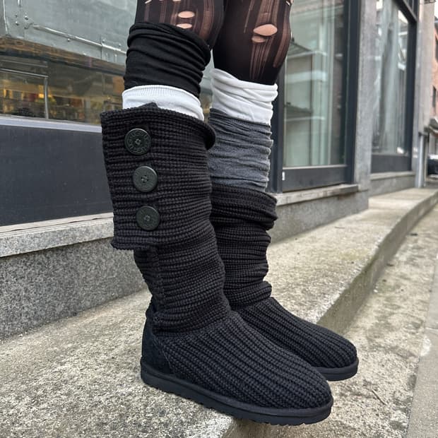 00s 블랙 니트 카디 어그 부츠