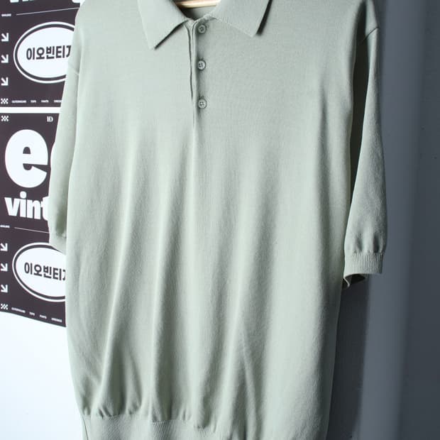 (L-2XL) 블랭크룸 반팔 카라 티셔츠 니트 연그린 무지-H34665