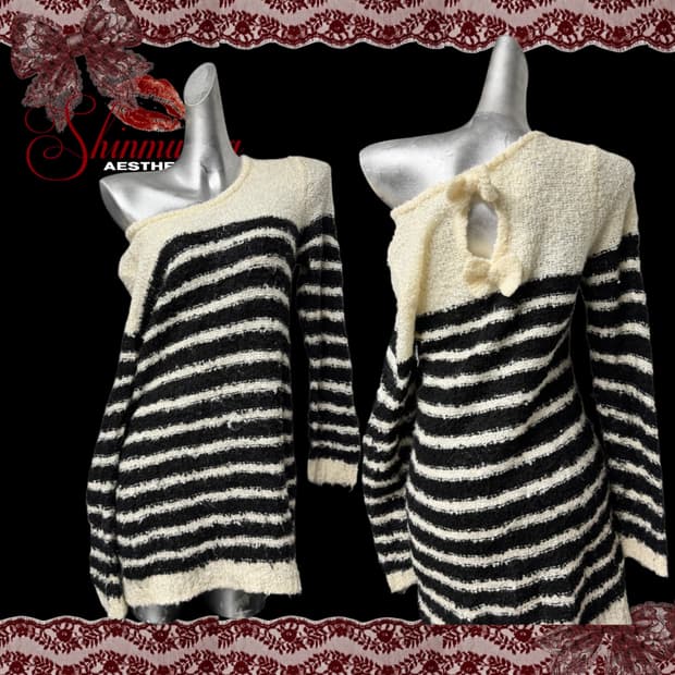 갸루 스트라이프 리본니트