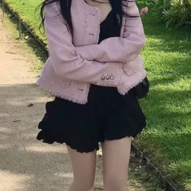 루에브르 프린지 트위드 자켓 핑크