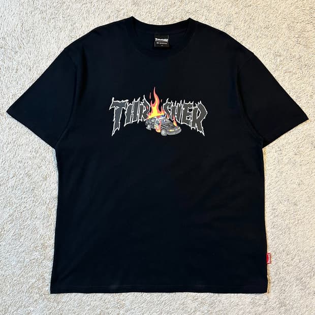 트레셔 THRASHER 버닝카 반팔 티셔츠 블랙