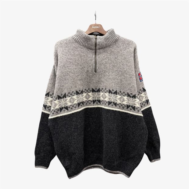 USA VINTAGE 반집업 울니트 노르딕 패턴 암패치 디테일 그레이