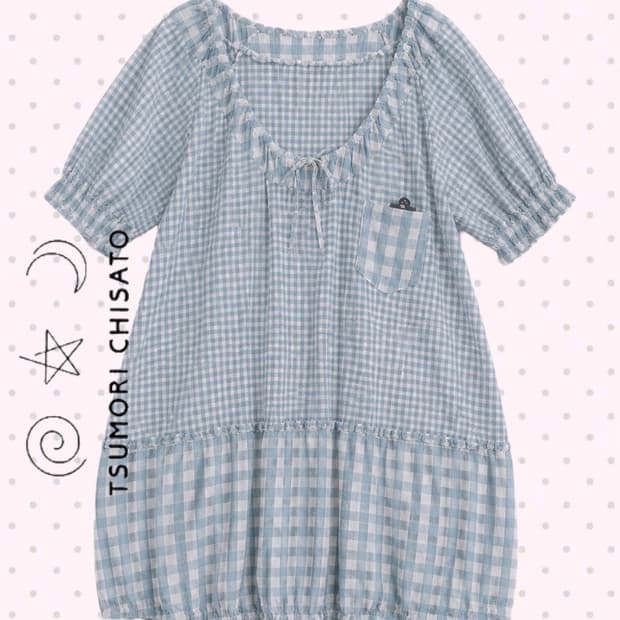 츠모리 치사토 ☁️ 여름 모리걸 청량 구름소다 깅엄 체크 원피스