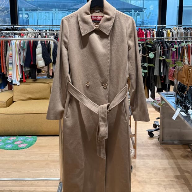 막스마라 스튜디오 브라운 비스코스 벨티드 코트 