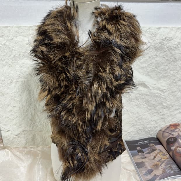 빈티지 고딕 밀레니엄 라쿤퍼 염소새끼털 양가죽 조끼 베스트