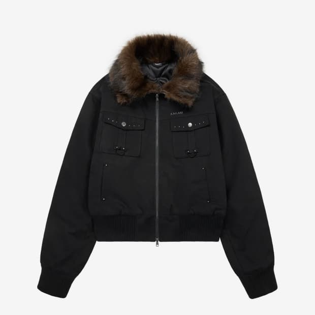 아캄 스터드 하이넥 퍼 자켓 블랙 1사이즈 봄버자켓