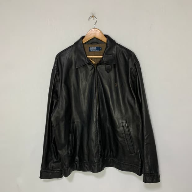 폴로 랄프로렌 빈티지 블랙 리얼레더 양가죽 봄버 자켓 XL