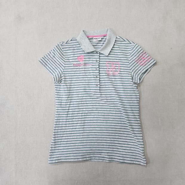 90 휠라 여성 스트라이프 카라 반팔티 0312Y