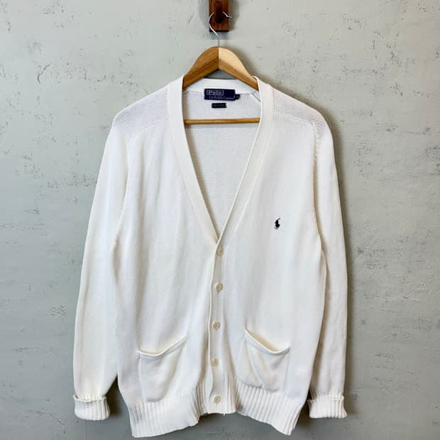 폴로랄프로렌 빈티지 코튼 브이넥 니트 가디건 화이트