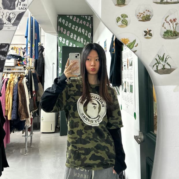 베이프 롱슬리브 레이어드 카모 티셔츠