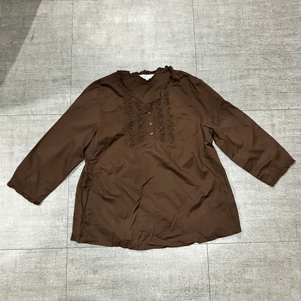 일본빈티지 Cloche 하구미모리걸 달천깔페어리 러플티셔츠 브라운초코