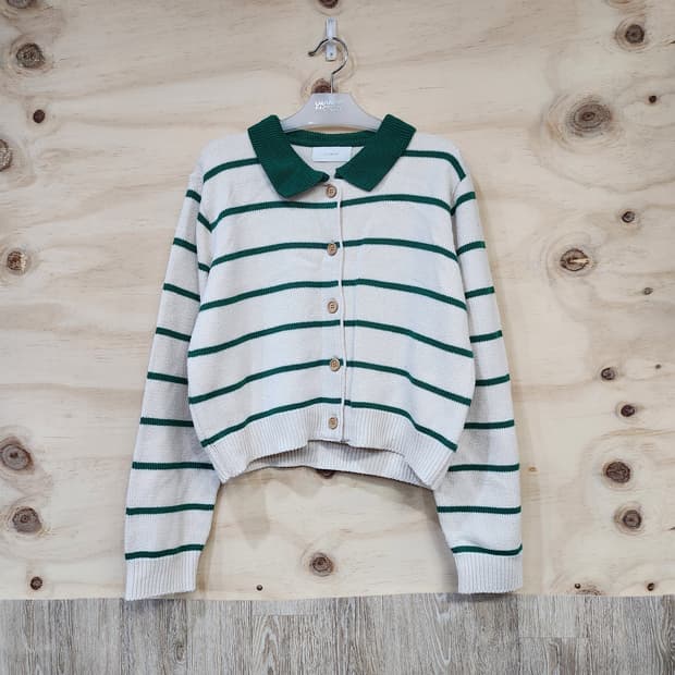 558) 피그먼트 카라넥 스트라이프 숏 가디건