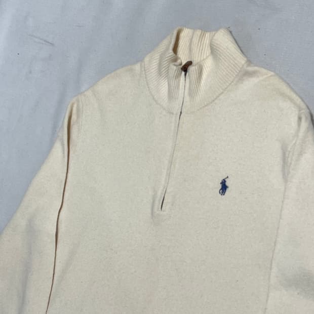 L 폴로랄프로렌 울 크림 반집업 니트