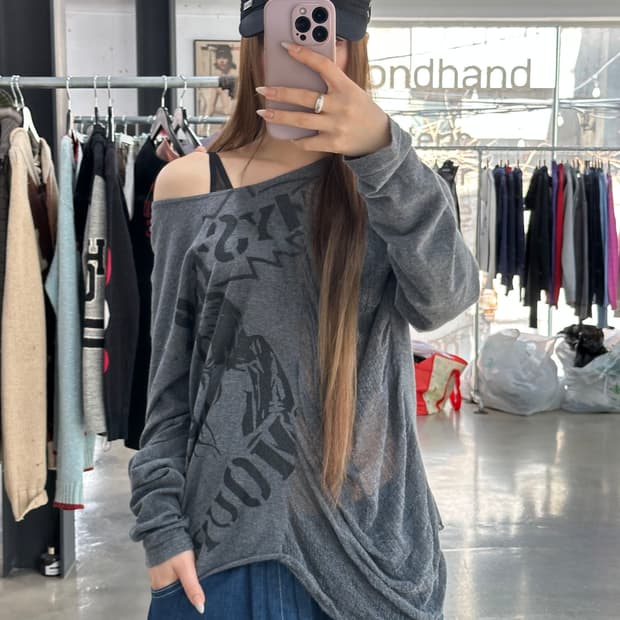 히스테릭글래머 드레이프 데미지 히스걸 롱슬리브긴팔티