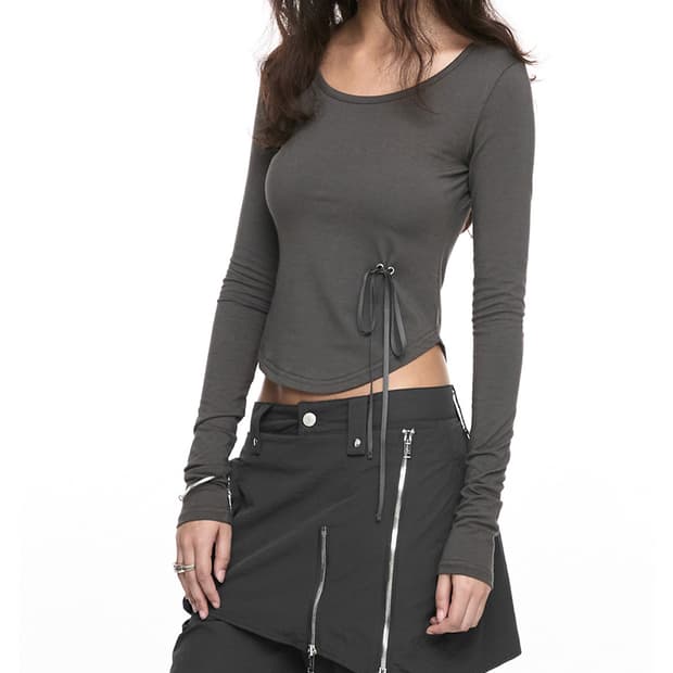 나체 SIGNATURE CROP LONG SLEEVE CHARCOAL