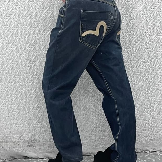 에비수 백포켓 레트로 로고 빅사이즈 데님팬츠 37인치 C08352