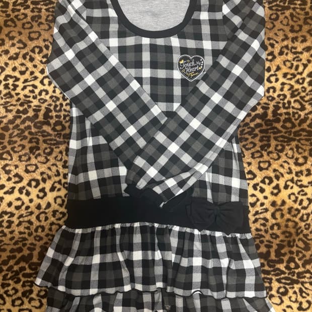 체크무늬 리본 원피스