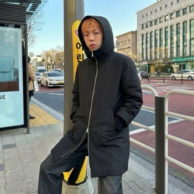 크리스반아쉐 니트소매 레이어드 후디 더블집업 울코트