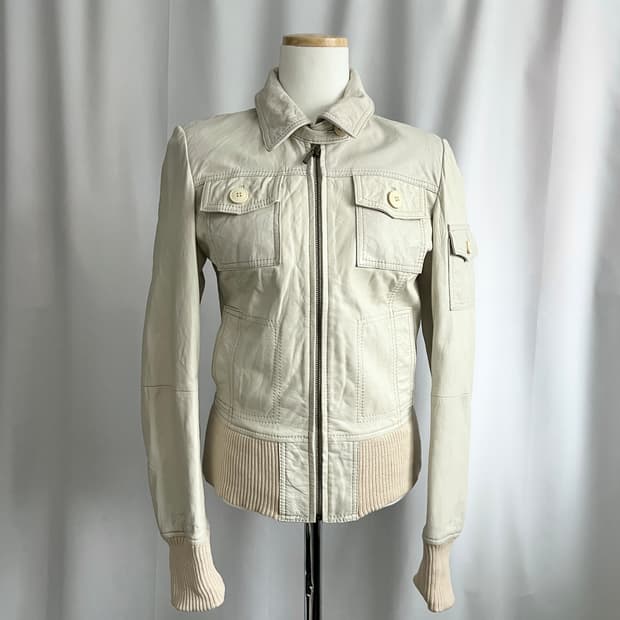 vintage cream leather blouson