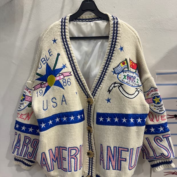 vintage 오버핏 유니크자수 도톰 가디건