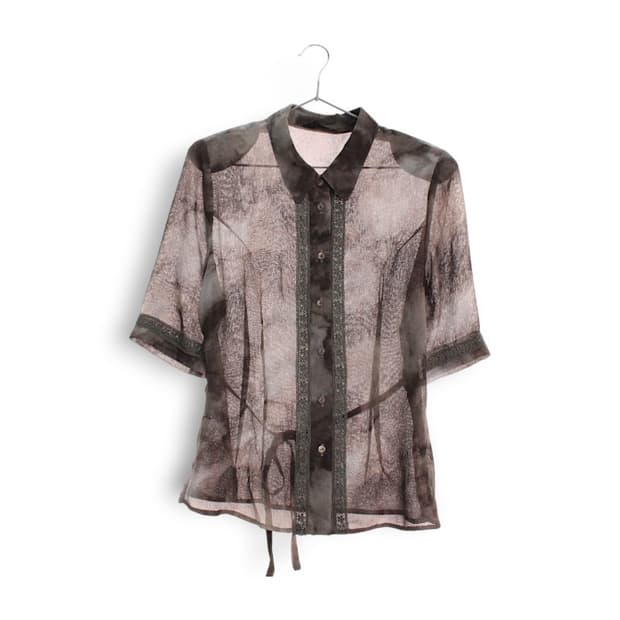 빈티지 반팔 레이스 나염 무늬 블라우스