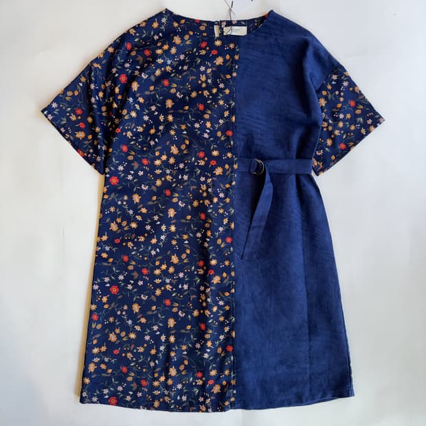 BEAMS FLORAL PRINT COLOR BLOCK DRESS