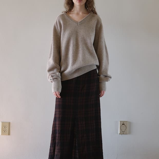 비아플레인 체크 맥시스커트 s