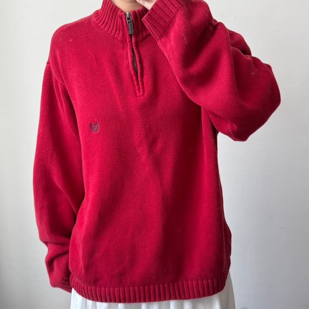 [XXL] 챕스 레드 니트 반집업