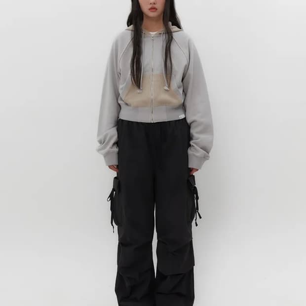 뚜오미오 WAFFLE MIXED HOOD ZIP-UP [GREY]